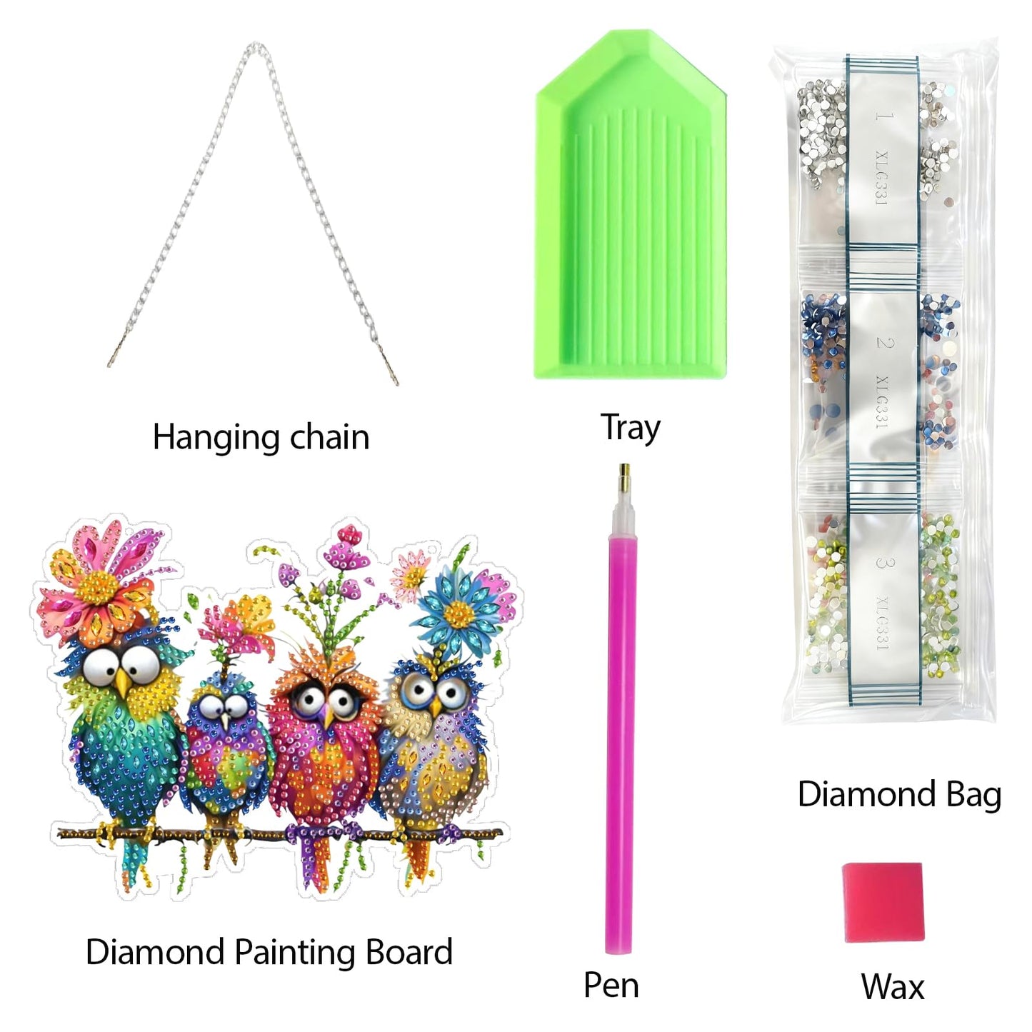 pudinbs Diamond Art Kit for Adult, 5D Diamond Art Painting Window Pendants Home Garden Wall Hanging Kits Hanging Ornament, DIY Acrylic Double Sided Ornaments (Bird)