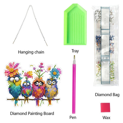 pudinbs Diamond Art Kit for Adult, 5D Diamond Art Painting Window Pendants Home Garden Wall Hanging Kits Hanging Ornament, DIY Acrylic Double Sided Ornaments (Bird)