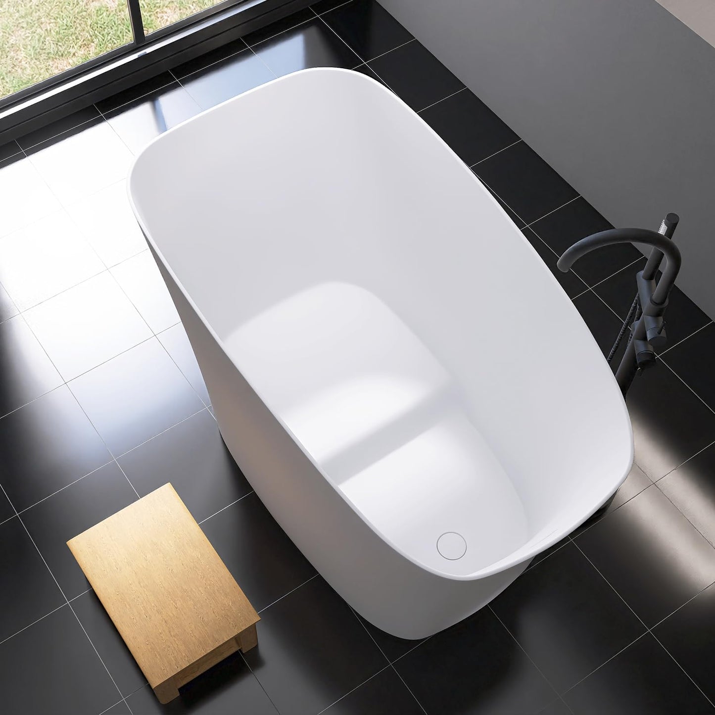 MEDUNJESS 51'' Japanese Soaking Tub Freestanding Bathtub Resin Stone Bathtubs Deep soaking Tub with Overflow and Pop-up Drain - White