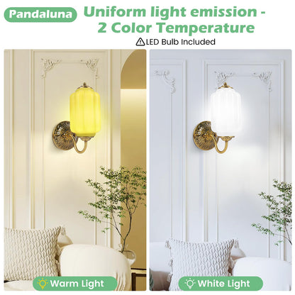 Pandaluna Vintage Wall Sconce, White Milk Glass Light Fixture, 5.5In Art Deco Antique Wall Sconce for Bedroom Bathroom Living Room Hallway Entryway, E12 LED Bulb Included, Antique Gold & White 2 Pack
