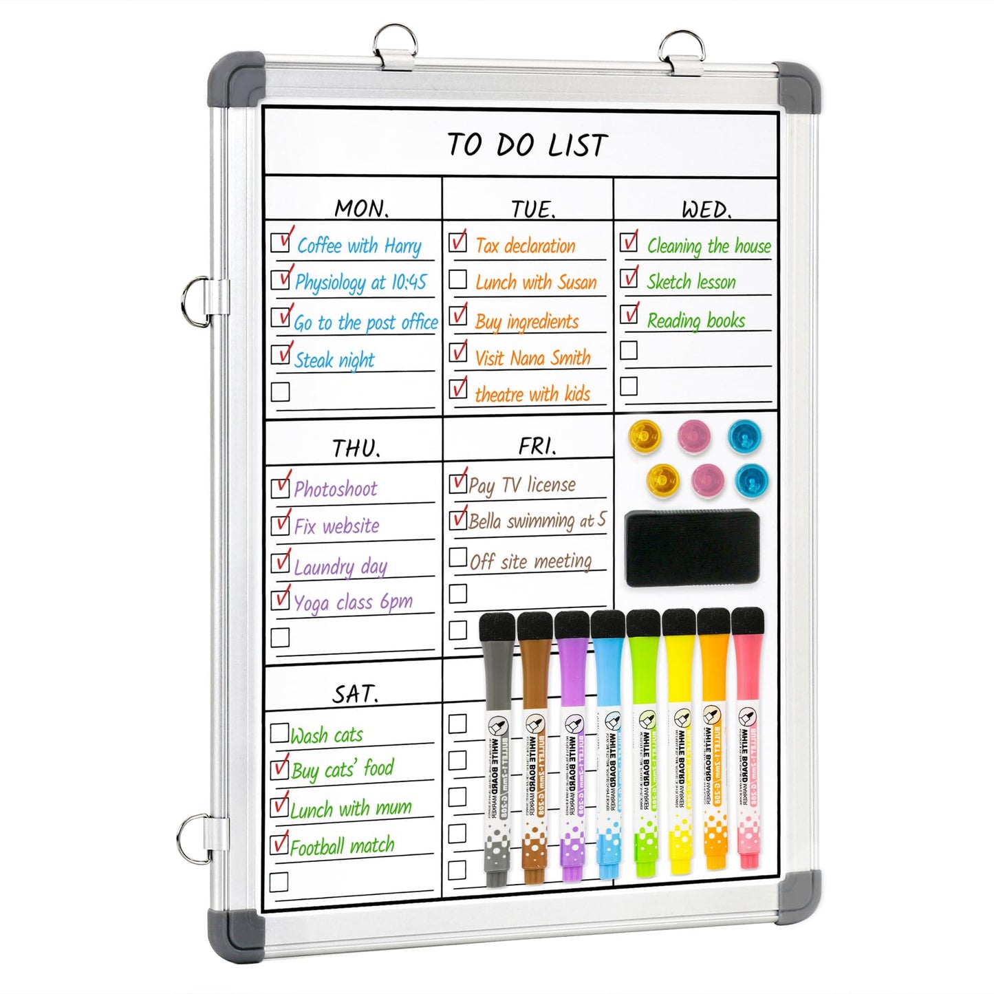 LUCYCAZ Weekly Dry Erase Board, 16" x 12" Magnetic Dry Erase Board for Wall, Hanging Double-Sided to Do List Whiteboard, Small Weekly Planning Board for School, Home, Office