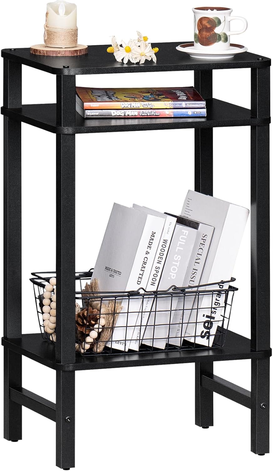 3-Tier YUFAM Side Table End Table Tall Night Stand for Living Room Bedroom Bathroom Office Furniture Black