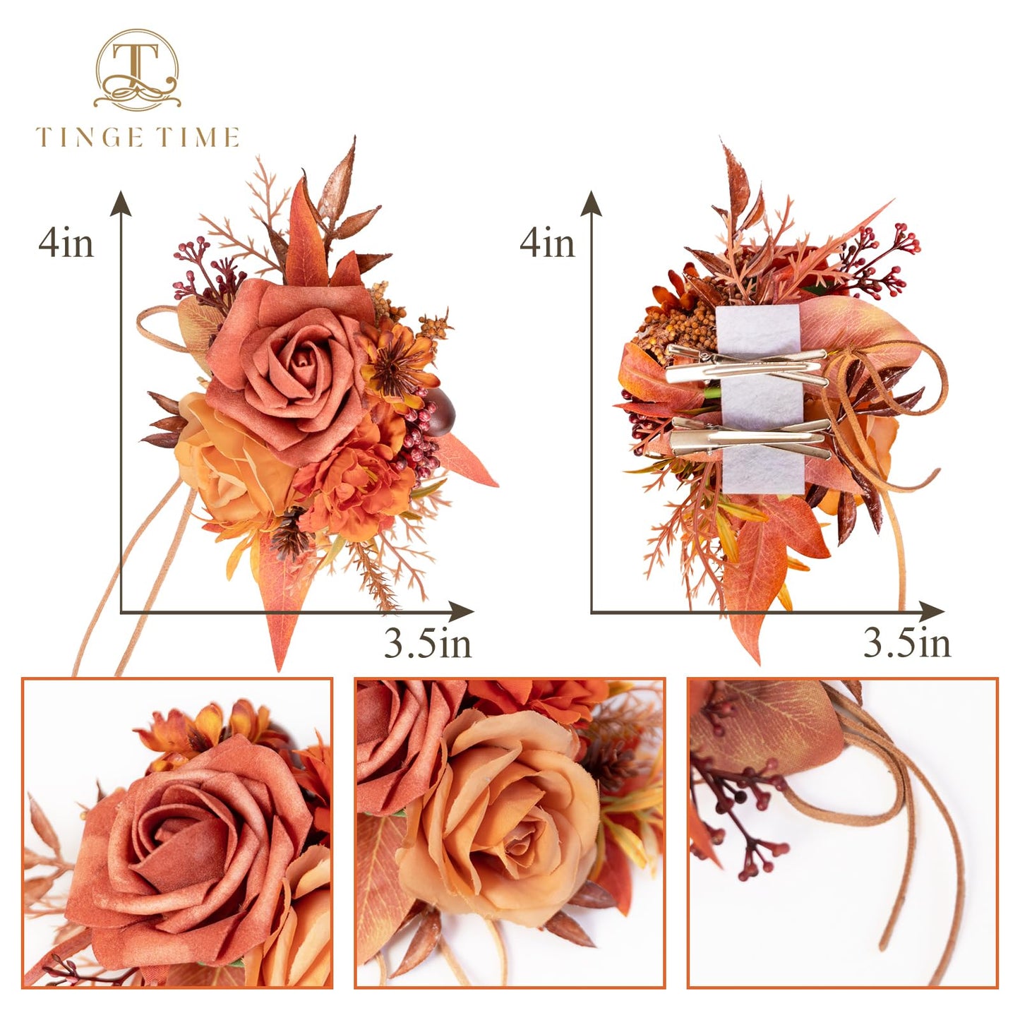 TINGE TIME Artificial Shoulder Corsages Flowers, Set of 2, Mother of The Bride Floral Corsage for Wedding Ceremony Anniversary Formal Dinner Party (Maple Red)