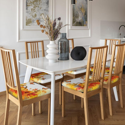 Set of 2 Removable Chair Seat Covers, Fall Sunflowers Stretchable Slipcovers for Dining Room, 16.9x16.9 Inches