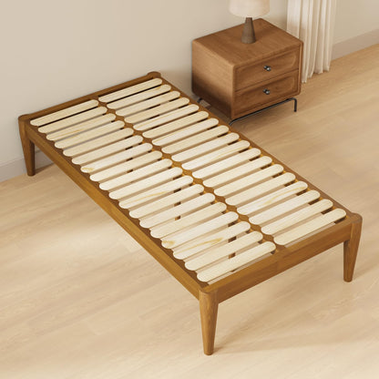 IOTXY Twin Platform Bed Frame - Solid Wood 16-Inch Height Mattress Foundation Base with Densely Slats and Heavy-Duty Support Legs, No Box Spring Needed, Teak