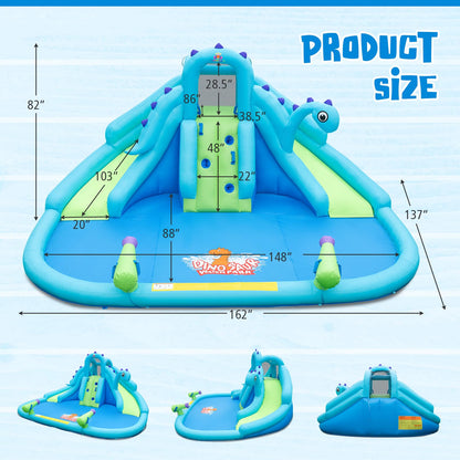 BOUNTECH Inflatable Water Slide Park with Dinosaur, Double Slides Water Park Bounce House w/Climbing Wall, Bouncy Castle with Blower for Outdoor Backyard, Blow up Water Slides Inflatables for Big Kids