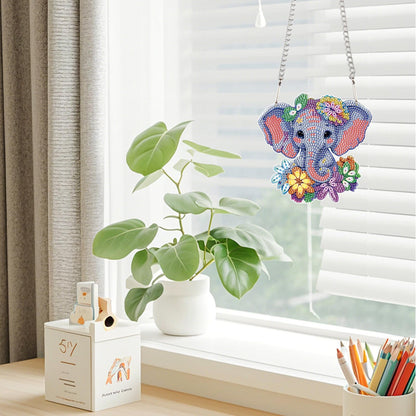 JZHYOAN Elephant Hanging Diamonds Painting Pendant Diamond Art Kits Hanging Sign Cross Stitch Ornament Wall Hanging Gem Art Window Pendants Home Garden Wall Hanging Kits Acrylic Ornaments Craft