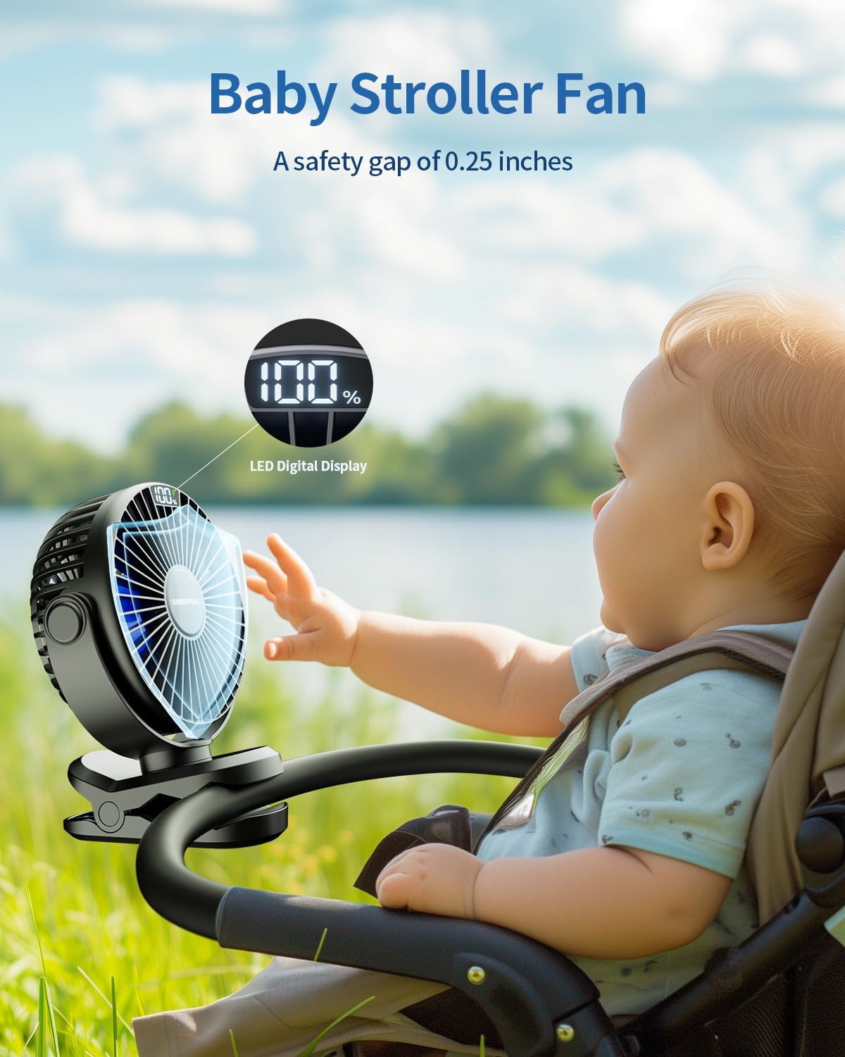 SWEETFULL Portable Clip on Fan, Battery Operated Stroller Fan, 4000mAh Rechargeable Mini Cooling Desk Fan (Black)