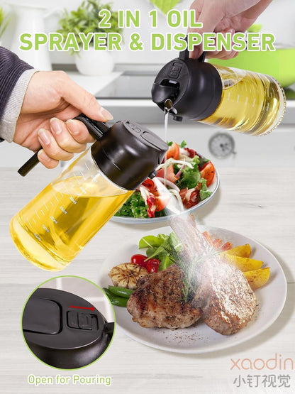 14oz Olive Oil Dispenser for Kitchen, 2 in 1 Glass Oil Sprayer and Dispenser, 420ml for Cooking, Baking, Salad, BBQ