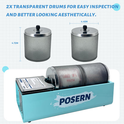 6LBS Rock Tumbler with Double Transparent Drums Great for Seperate Tumbling and Polishing Tasks Comes with Rough Rocks, Grits and Tools