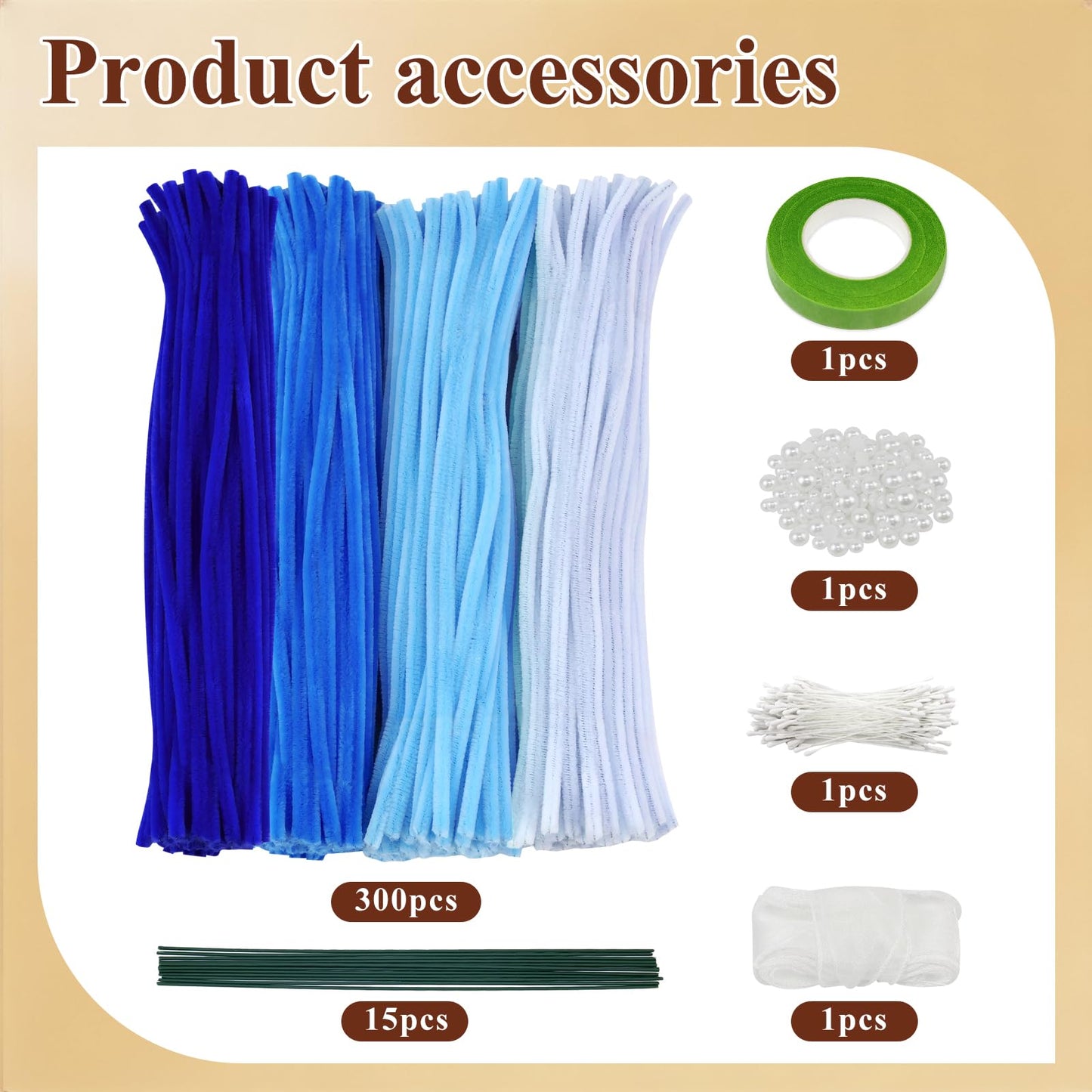 CHRORINE 320 Pcs Pipe Cleaners Bulk Pipe Cleaner Flower Kit Craft Supplies Soft and Flexible Creative Suitable for Art DIY Packaging and Decoration- Blue Tones