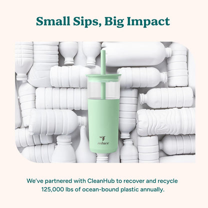 20 oz 12 REDUCE Aspen Vacuum Insulated Glass Tumbler with Lid & Extra Wide Straw - Keeps Drinks Cold for Hrs - Ideal