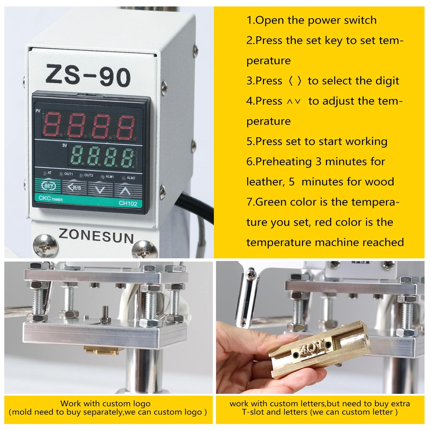 ZONEPACK 5x7cm Digital Embossing Machine Hot Foil Stamping Machine Manual Tipper Stamper for PVC Leather Pu and Paper Stamping with Paper Holder and Scale