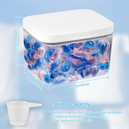 FAMIWIN 1pc, 2.8L 94oz Laundry Pods Container / Pop-Up Laundry Pod Holder with Lid for Laundry Organization Storage