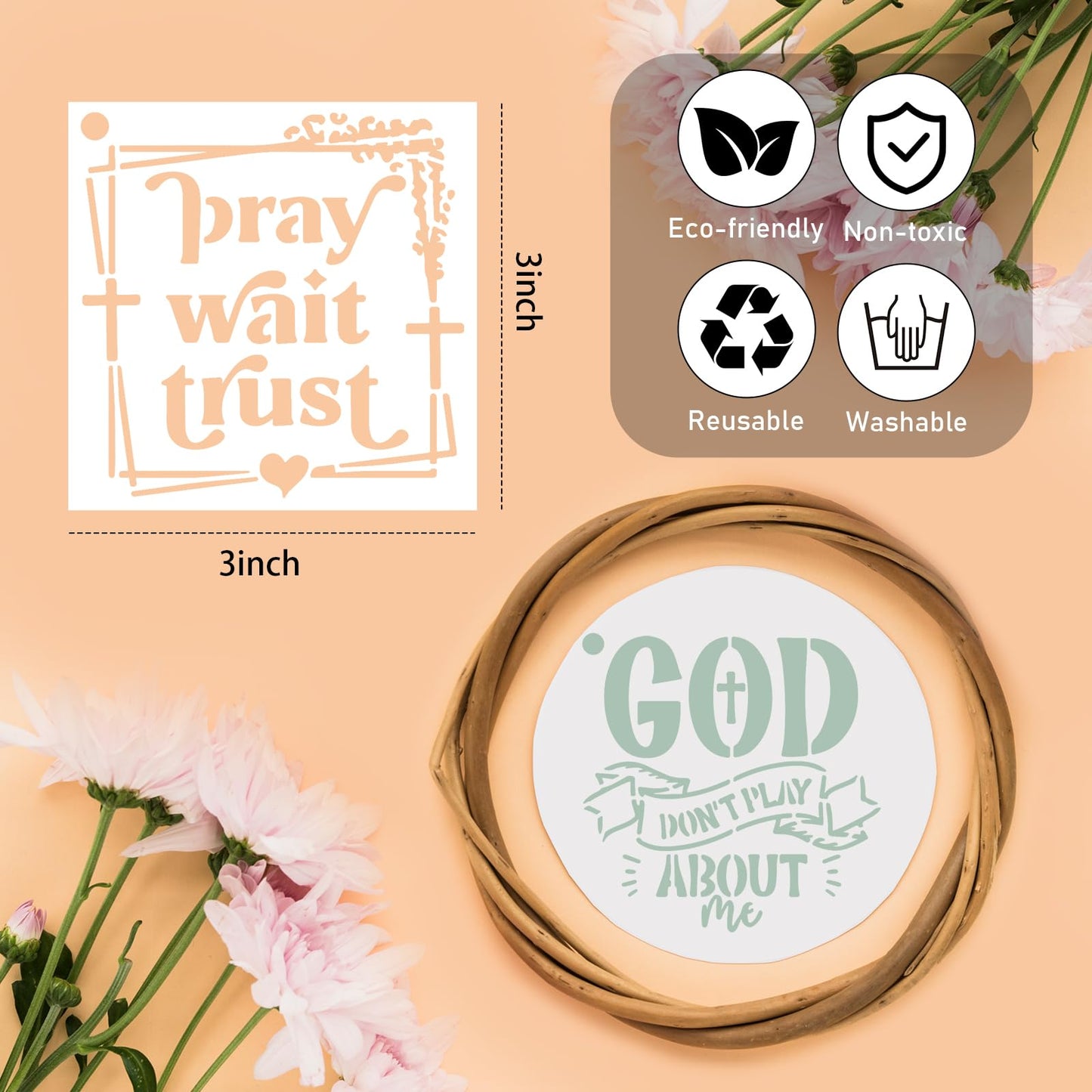 Bible Verse Stencils for Painting on Wood - 65 Pcs Small Christian Bible Reusable Stencils for Journaling Painting, Motivational Quotes Cross Stencils for Painting on Canvas Home Craft Decorations