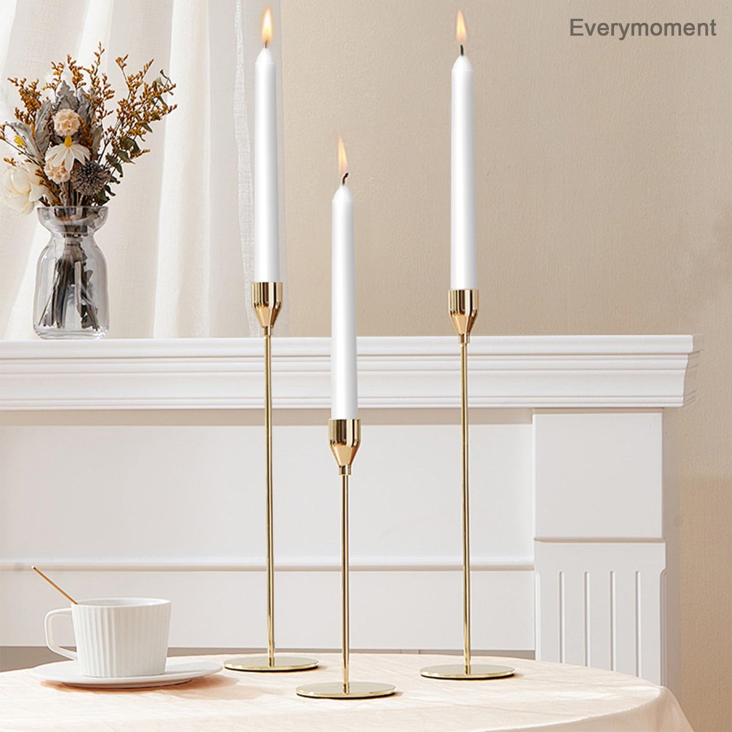 Everymoment White Taper Candles - 12 Pack 10 Inch Candlesticks - Dripless & Smokeless for 8 Hours - Unscented Paraffin Wax - Perfect for Wedding Christmas Halloween Holiday Dinner Table & Home Decor