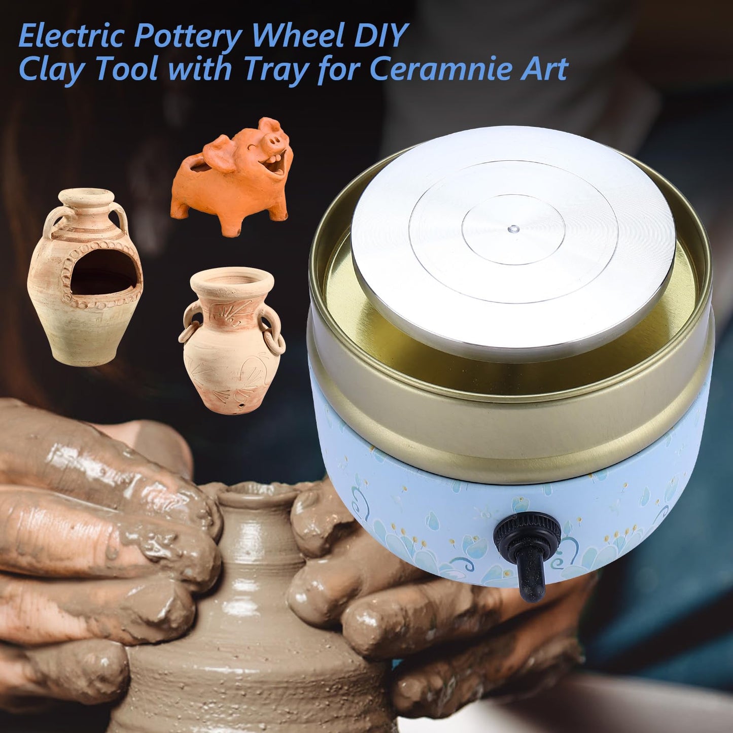 Toolly Electric Mini Pottery Wheel, Small Pottery Wheel, Adjustable Speed Pottery Wheel Forming Machine with Tray