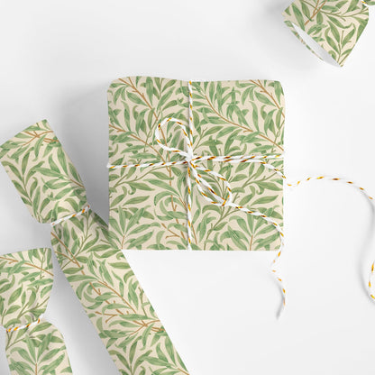 FYSUIMU William Morris Wrapping Paper - Mini Roll - 17 In x 32.8 Ft Greenery Leaves Gift Wrap Paper Botanical DIY Art Crafts Papers for Wedding Birthday Holiday Party Supplies