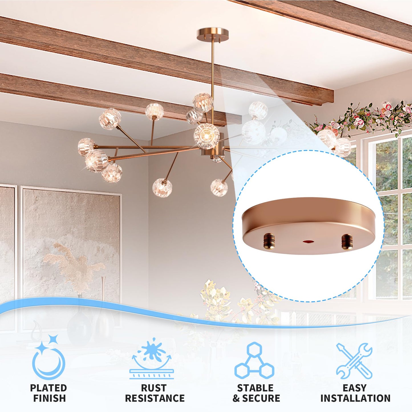 FOCMKEAS 4Pcs Chandelier Canopy Kit 4 Inches Ceiling Lighting Canopy, Vintage Chandelier Canopies with Hardware, Hanging Lamp Fixture Plate Base for Ceiling Pendant(Red Copper 100mm)