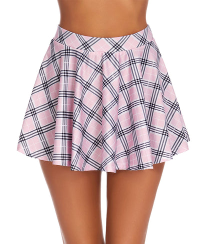 Avidlove Women's Stretchy Flared Skater Skirt Tennis School Uniforms A Line Mini Short Skirt White M