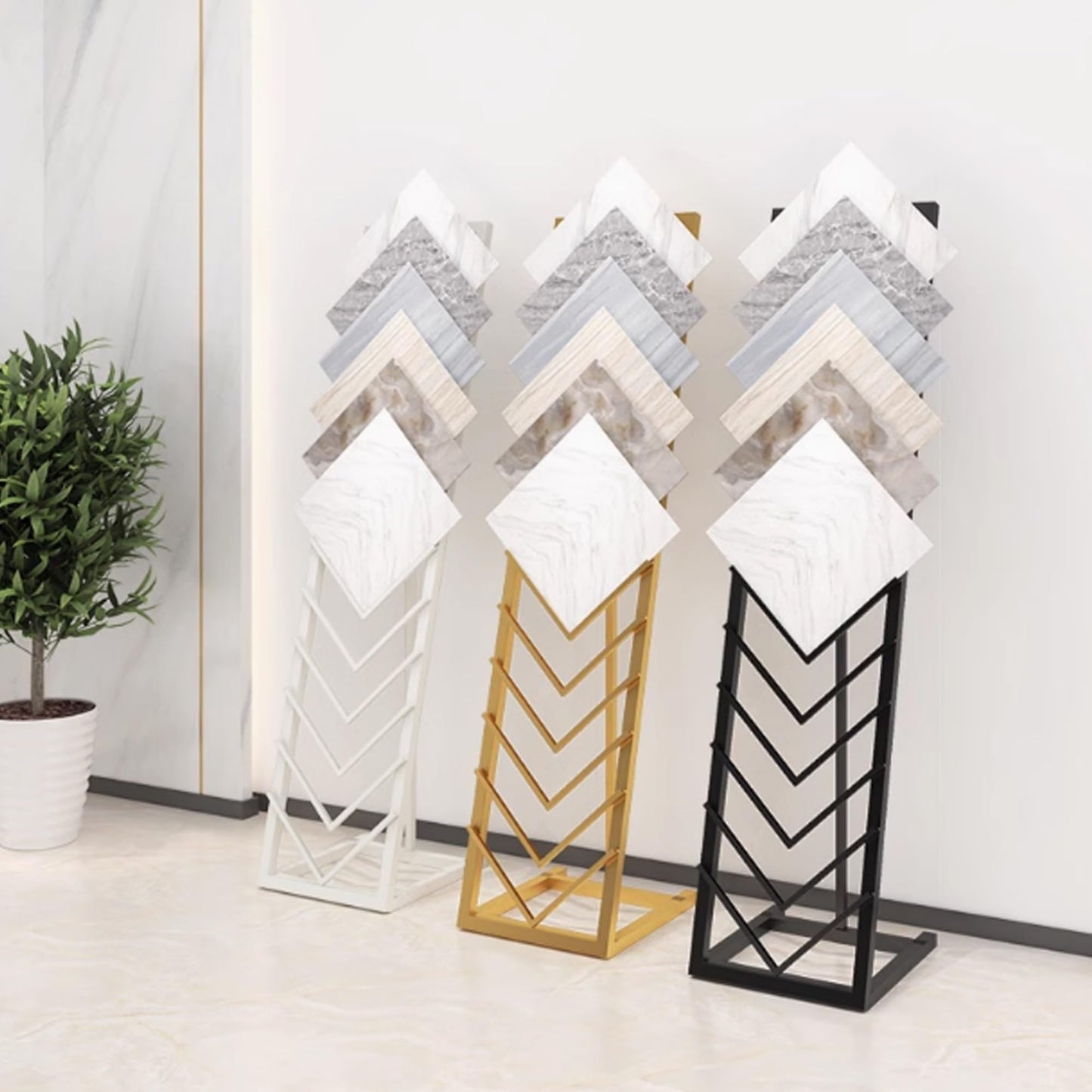 Tile Display Rack with 12 Card Slots, Store Display Rack, Freestanding Sample Display Stand, Organizer Shelf for Marble Slab/Wooden Boards/Door Sample, for Retail Stores/Trade Show, White-40*50*160cm