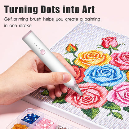Electric Diamond Painting Pen, Cordless Vacuum Diamond Art Pen Low-Noise, Wax-Free, 3-Speed Adjustable, Rechargeable, Lightweight, Long-Lasting Electric Pen for Diamond Painting Accessories and Tools