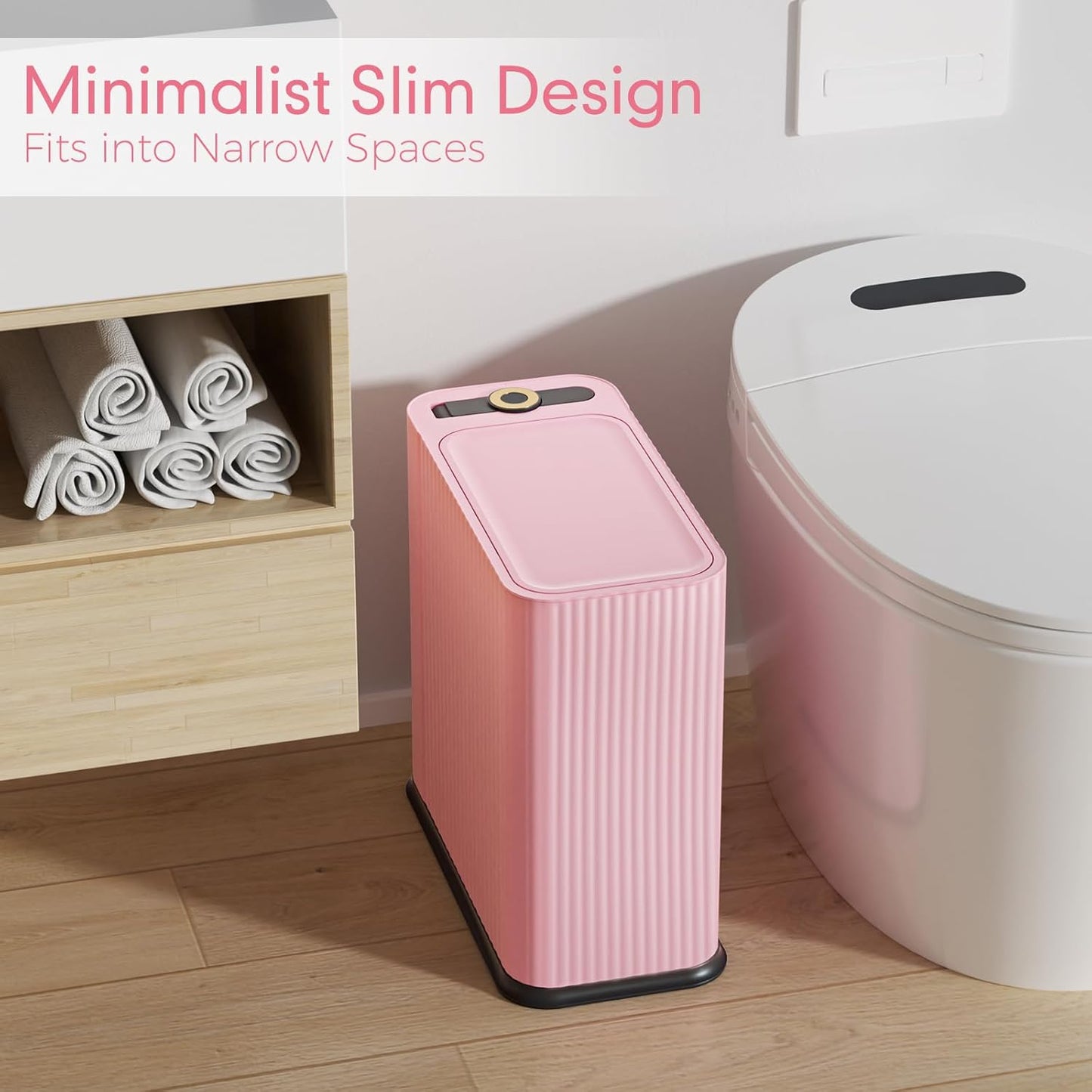 13 3.5 150 Counts Bathroom Trash Can with Lid Liter/ Gallon Pink Trash Can with Pop-Up Lid Bedroom Trash Can Small