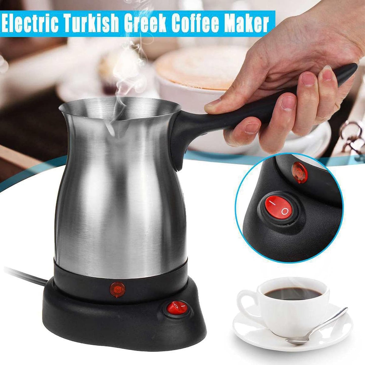 Electric Turkish Coffee Maker, 600ml Stainless Steel Arabic Pot, Tea Maker for Home Travel