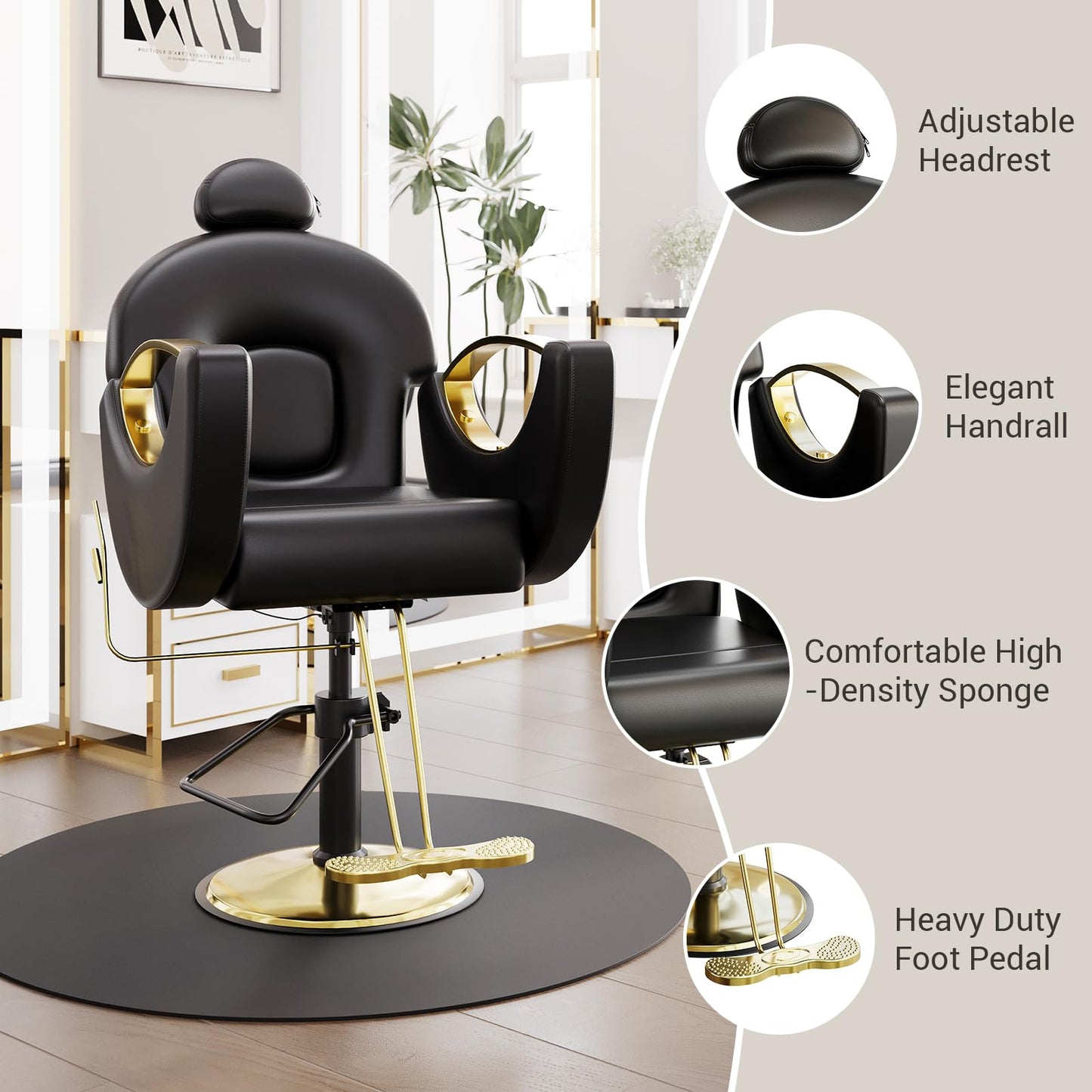BouPower Barber Salon Chair, Reclining Salon Chair for Hair Stylist with Heavy Duty Hydraulic Pump, 330 LBS Capacity, Height Adjustable & 360° Swivel Styling Chair for Barbershop, Spa, Tattoo, Beauty