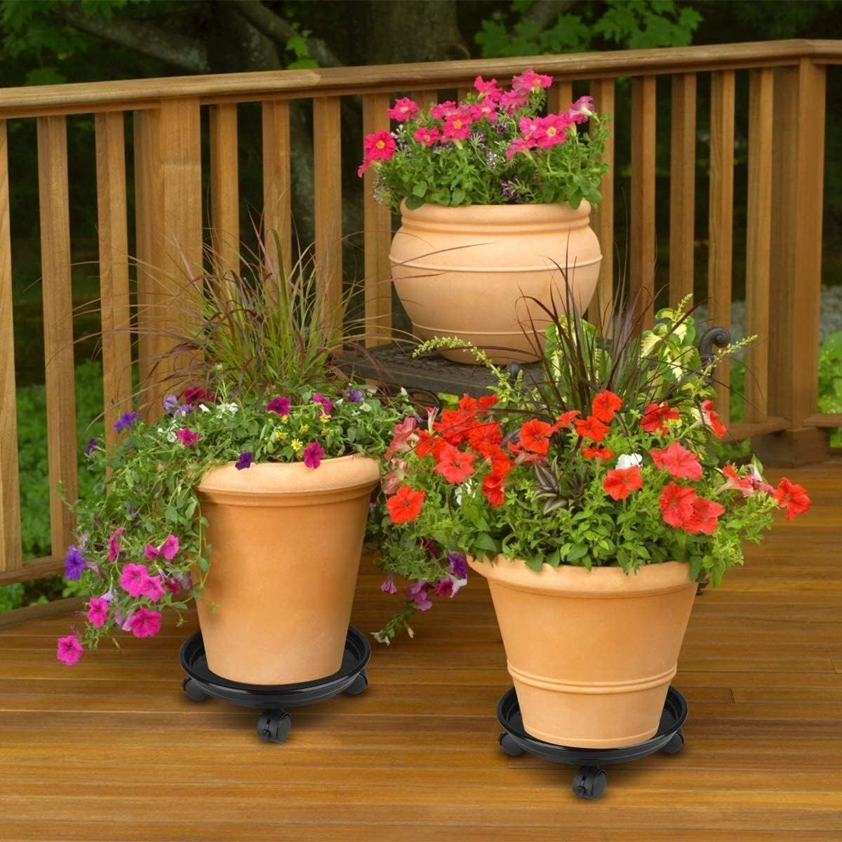 Yiting 12” Heavy-Duty Plant Caddy with Wheels, Rolling Plant Stand Dolly with Casters for Indoor and Outdoor - Brown