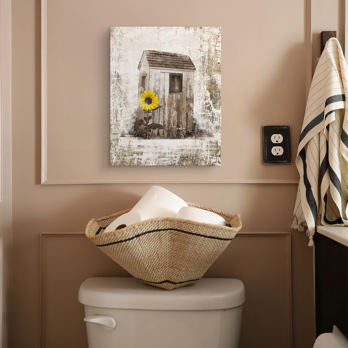Luslya Rustic Outhouse Canvas Wall Art, Farmhouse Barn Abstract Painting for Living Room Bedroom Decor