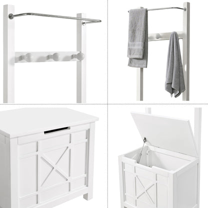 Derby Laundry Hamper with Seat & Towel Rack – Storage Stool for Entryway, Laundry Room, or Bathroom by Alaterre Furniture (White)