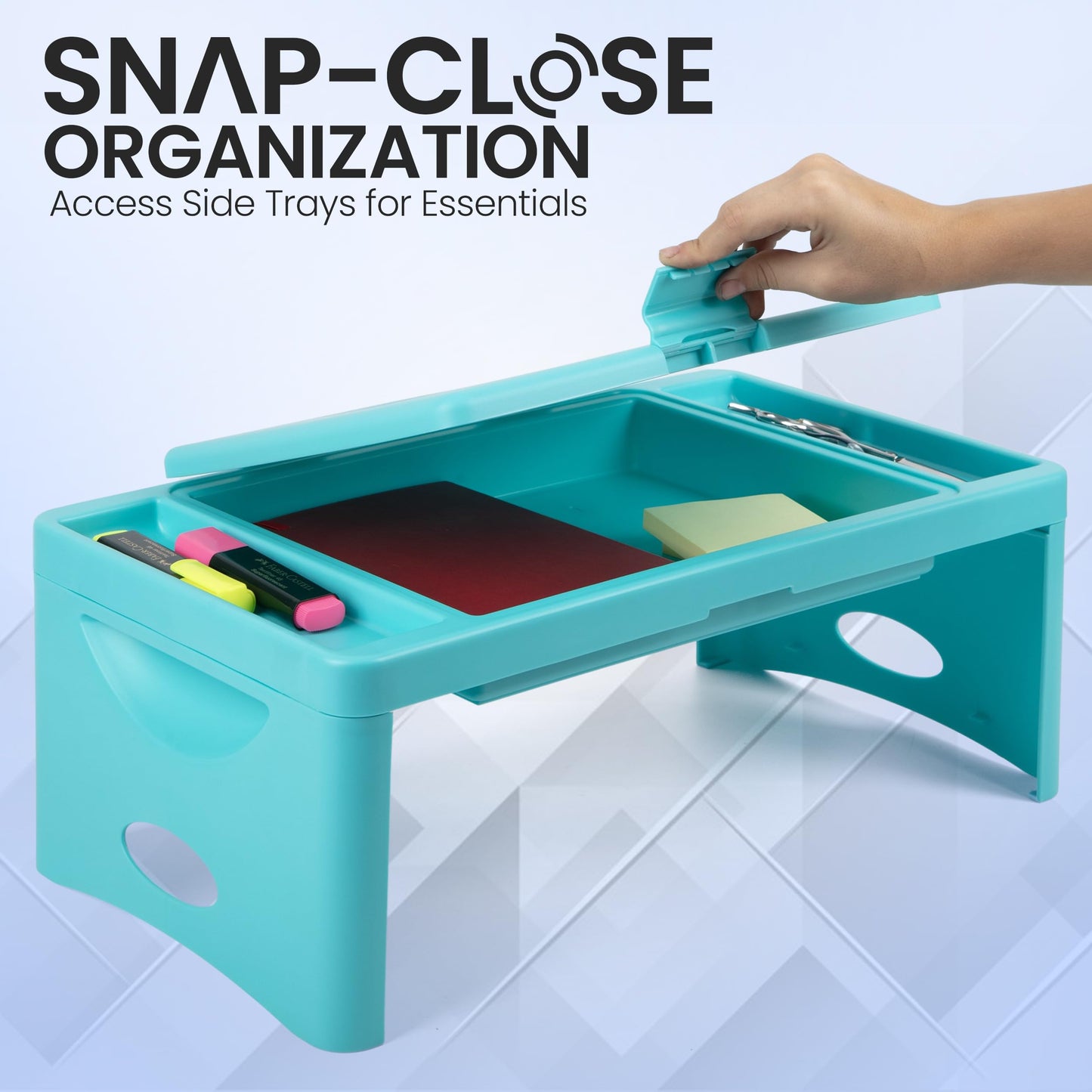 Loddie Doddie Foldable Lap Desk - Teal Blue, 9.75 x 12 in - Portable Desk & Lap Table with Storage Pocket - Table for Bed & Laptop Bed Tray - Car Seat Tray for Kids Travel