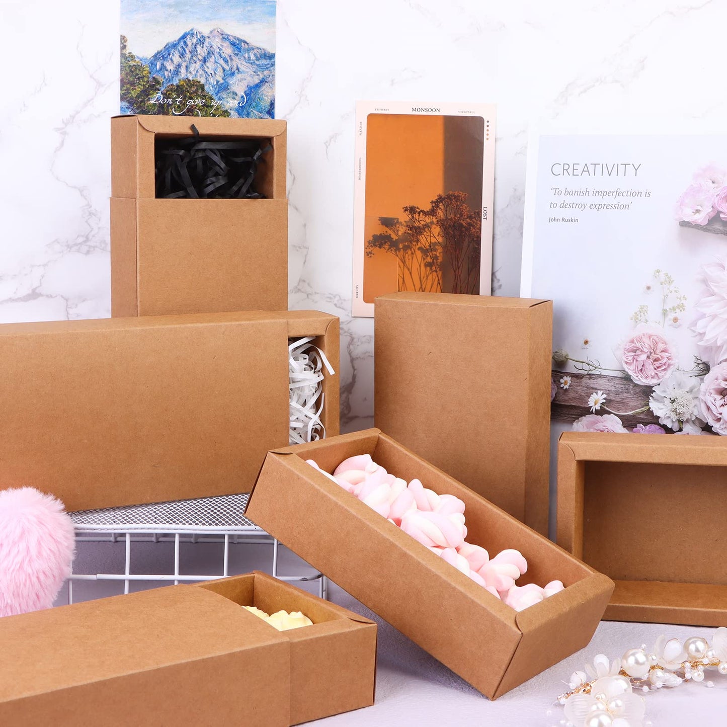 26 PCS Rectangle Drawer Kraft Boxes Small Crafts Cardboard Present Boxes Present Packaging Boxes for Party Favor Treats, Candy and Jewelry Crafts, 6.5 x 3.7 x 1.6 inch (Brown)