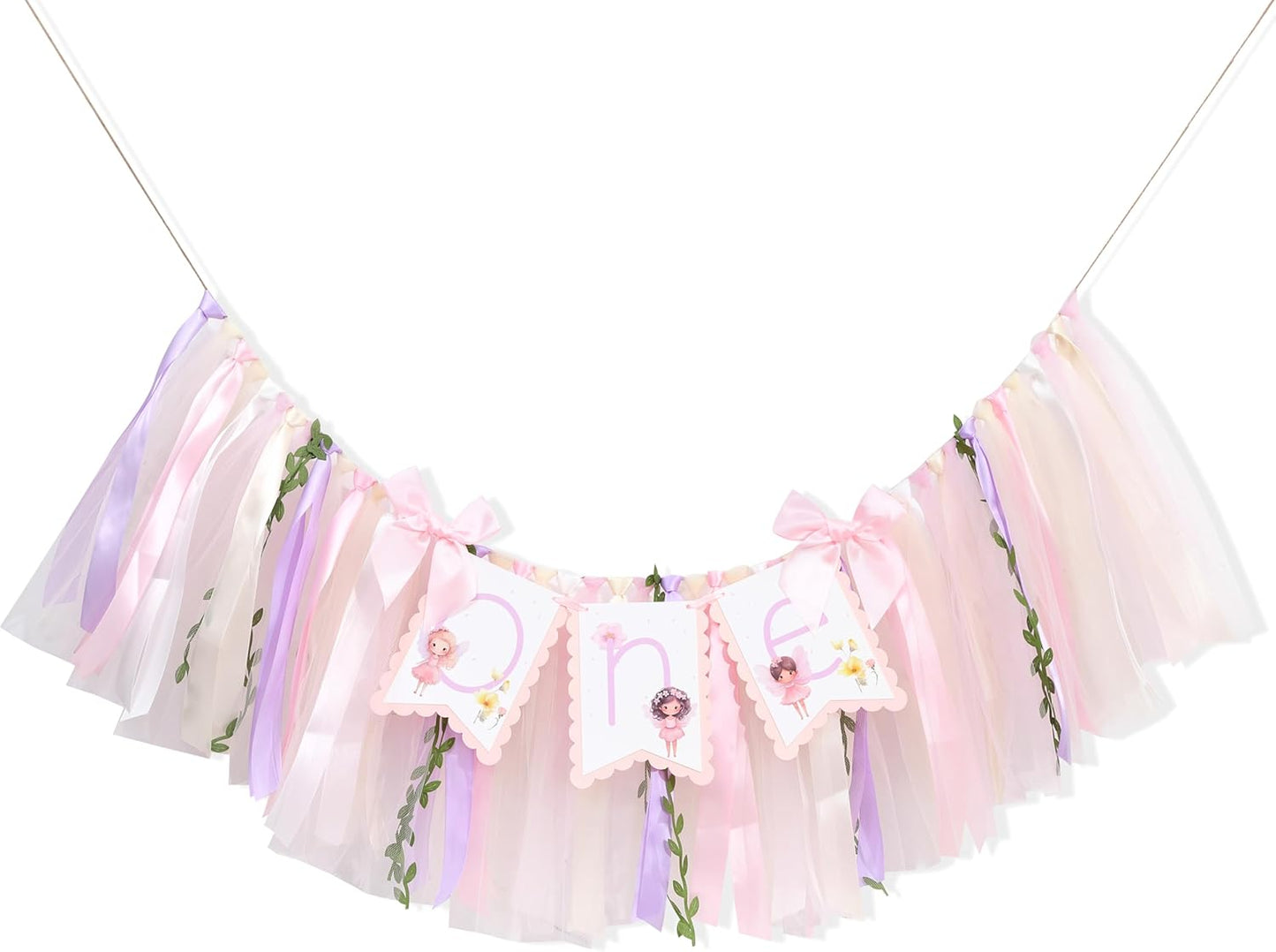 1st Fairy One High Chair Banner - Little Fairy Birthday Party Decoration,Sweet Floral Highchair Banner