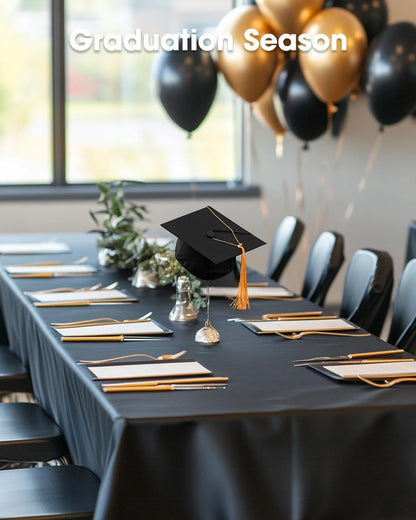 Pureegg Disposable Plastic Tablecloths - 20 Pack, 54 x 108 Inch, Sturdy & Leakproof, Black | Graduation Party Decor