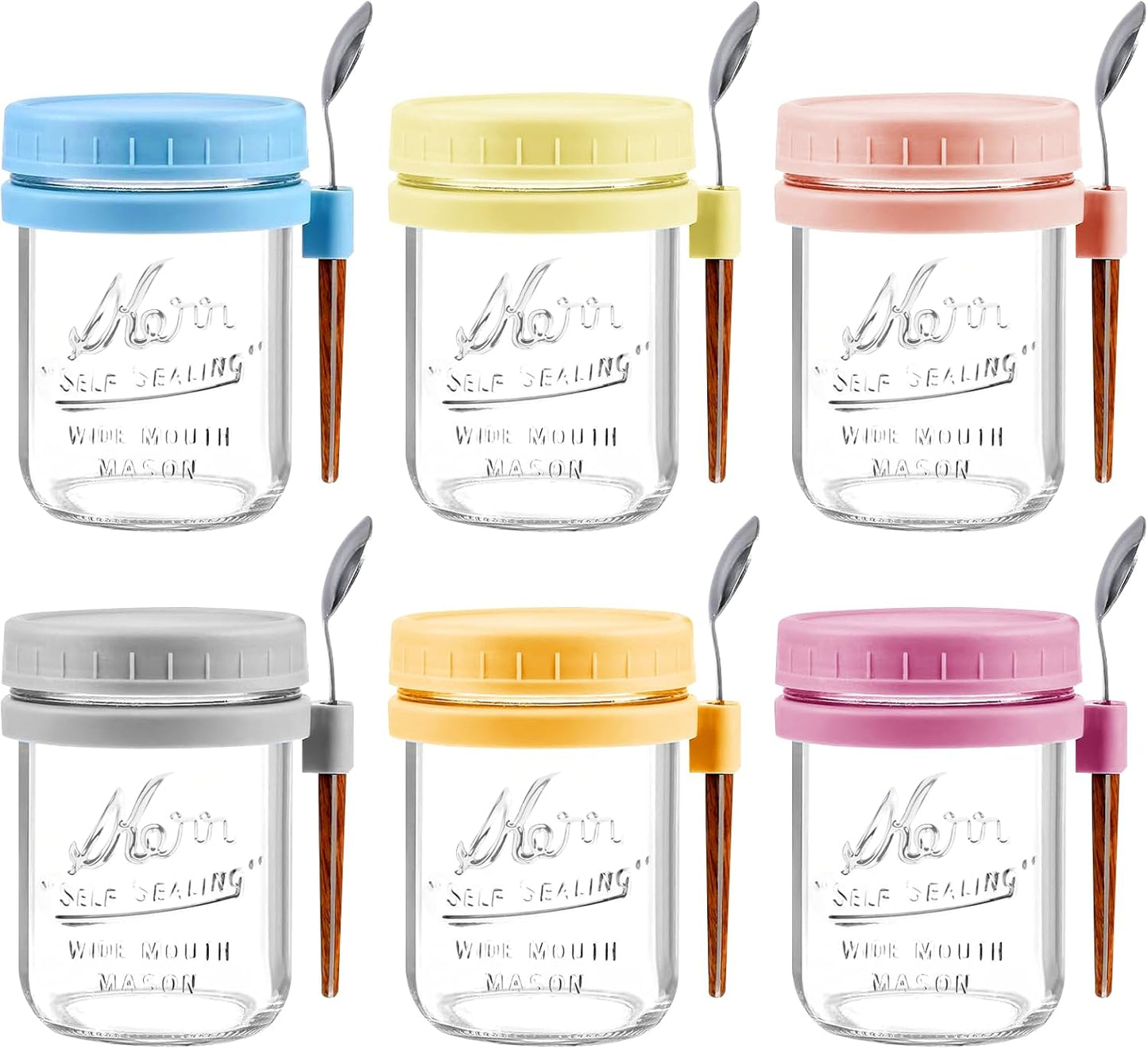 AsstarJTK 6 Pack 16 Oz Overnight Oats Containers with Lids and Spoons - Glass Mason Jars for Overnight Oats Airtight