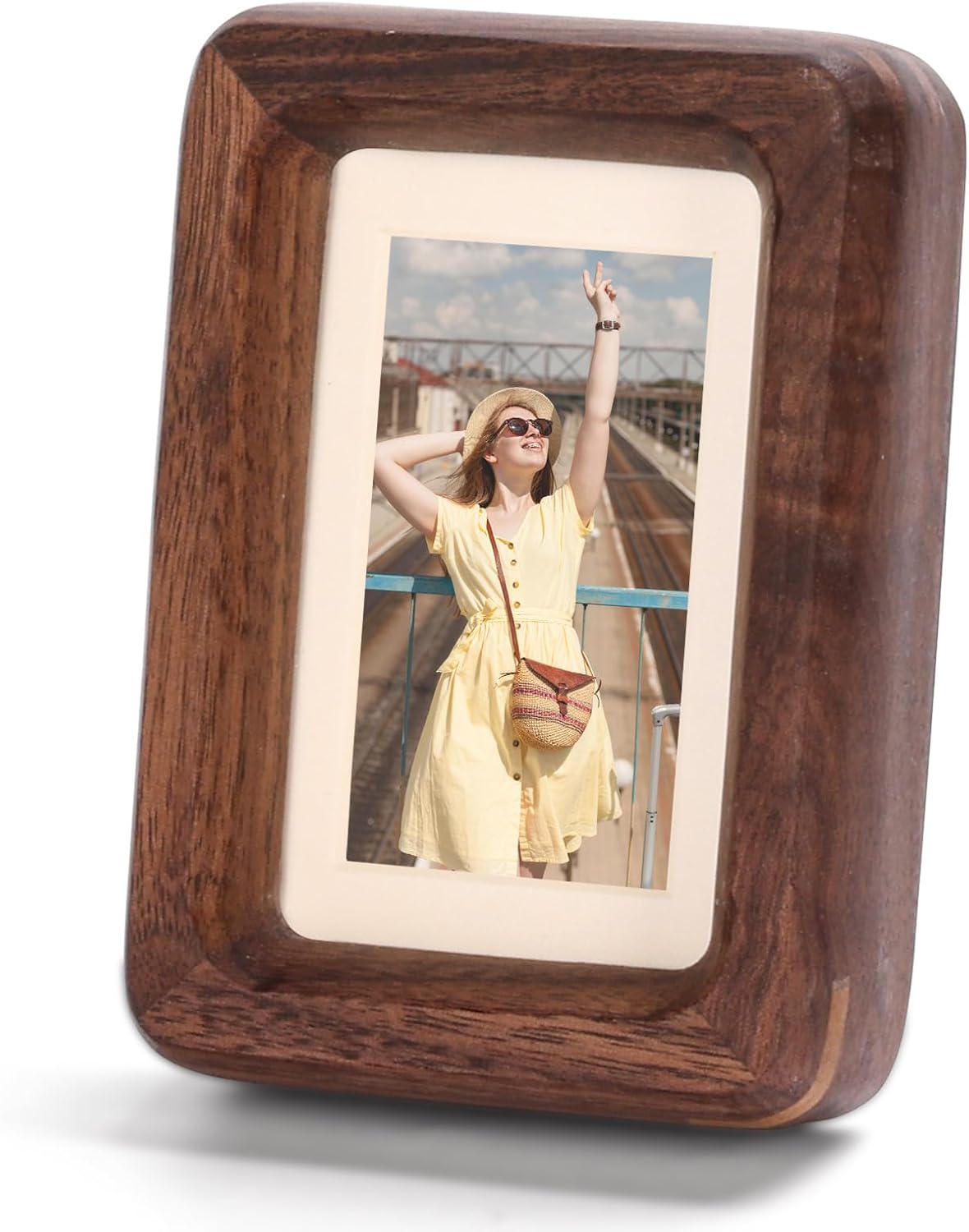1x1.4 1.8x2.4 2x3 Solid Walnut Mini Picture Frame, Small Wood Photo Frame with Decorative Joinery Corners, Instax