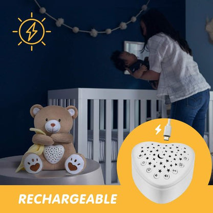 BEREST Rechargeable Baby Sleep Soother Bear - Heartbeat & Lullabies Night Light Projector for Nursery