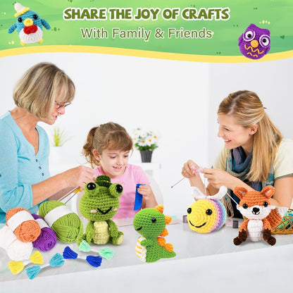 JackCao 6 Pack Crochet Kit for Beginners, 2026 DIY Craft for Adults, Crochet Animal Plush Kit with Step-by-Step Video Guides Tutorials Birthday Gift for Beginner Crochet Lovers ﻿ (Green)