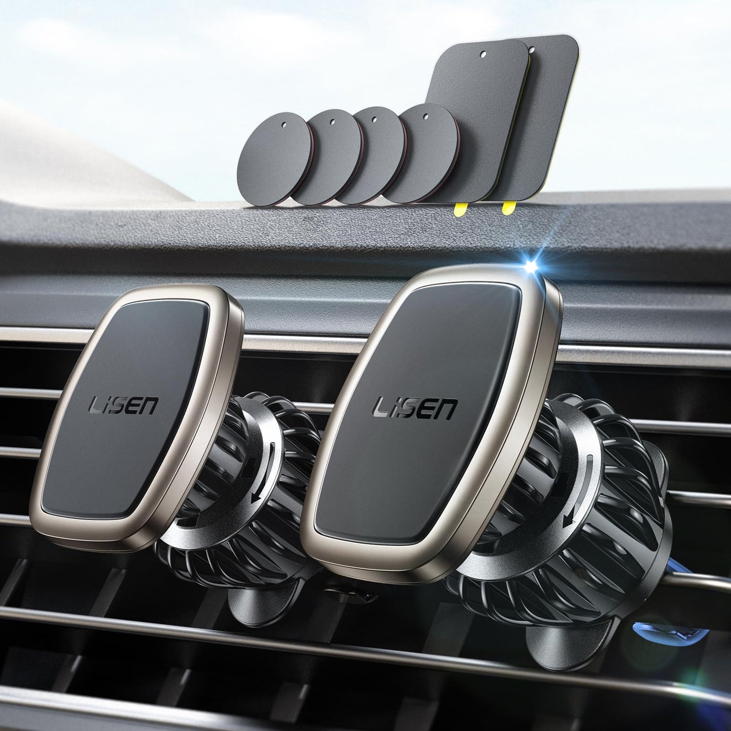 LISEN 2 Pack Magnet for Phone Car Mount Magnetic Phone Holder for Your Car Vent 6 Military Magnets Vent Cell Phone Holder Mount for Car Plate Fit All iPhone 16/15/14/13 Pro Max Plus Samsung S25