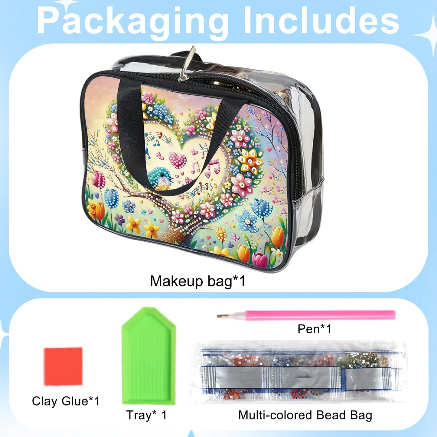 JZHYOAN Diamond PaintingTravel Toiletry Bag for Women Makeup Storage Organizer Art Portable Travel Makeup Pouch with Zipper Love Pattern Cosmetic Toiletry Bag for Shampoo Conditioner Brushes Set
