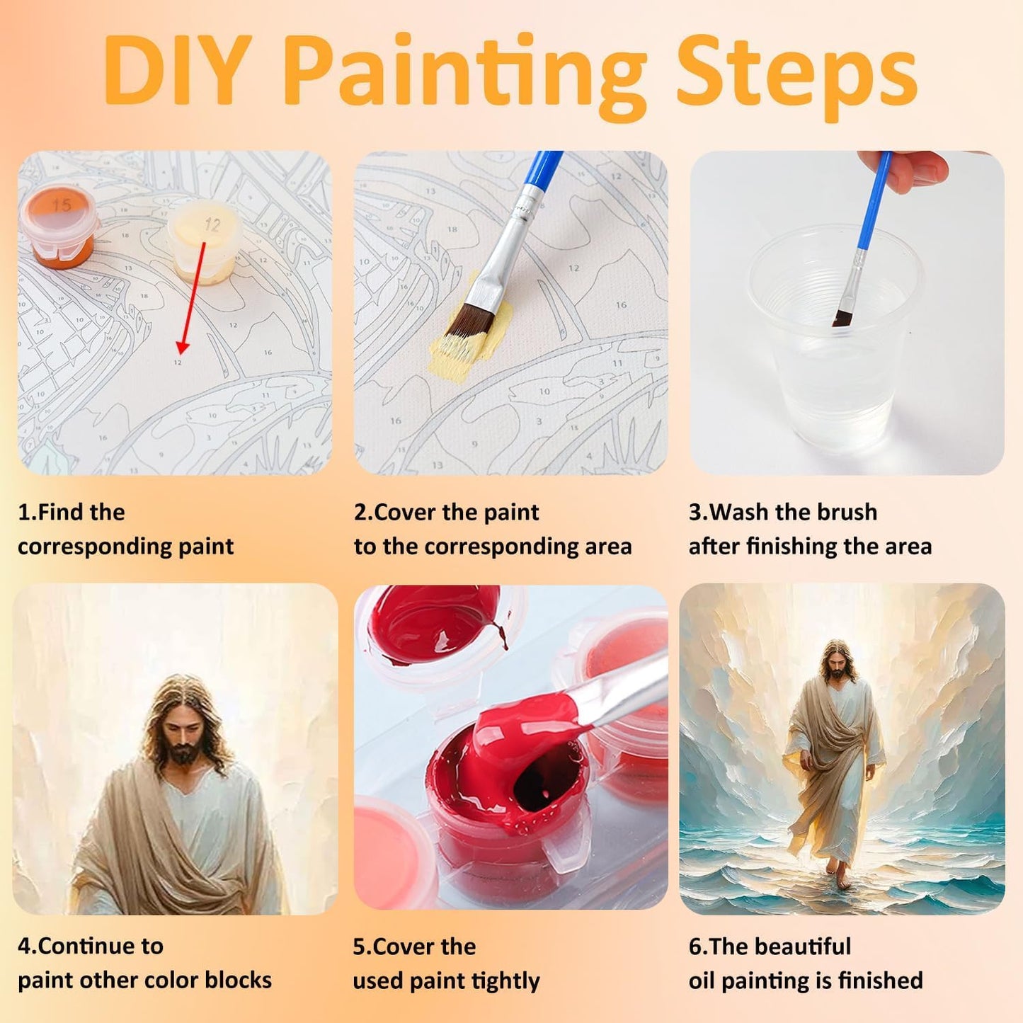 BAWKENTON 3 Pack Jesus Paint by Numbers Kits for Adults with Framed Canvas - with Wooden Easel, Number Artist Paint by Number on Canvas, DIY Acrylic Oil Painting Kits for Home Decor 9.45x11.84in