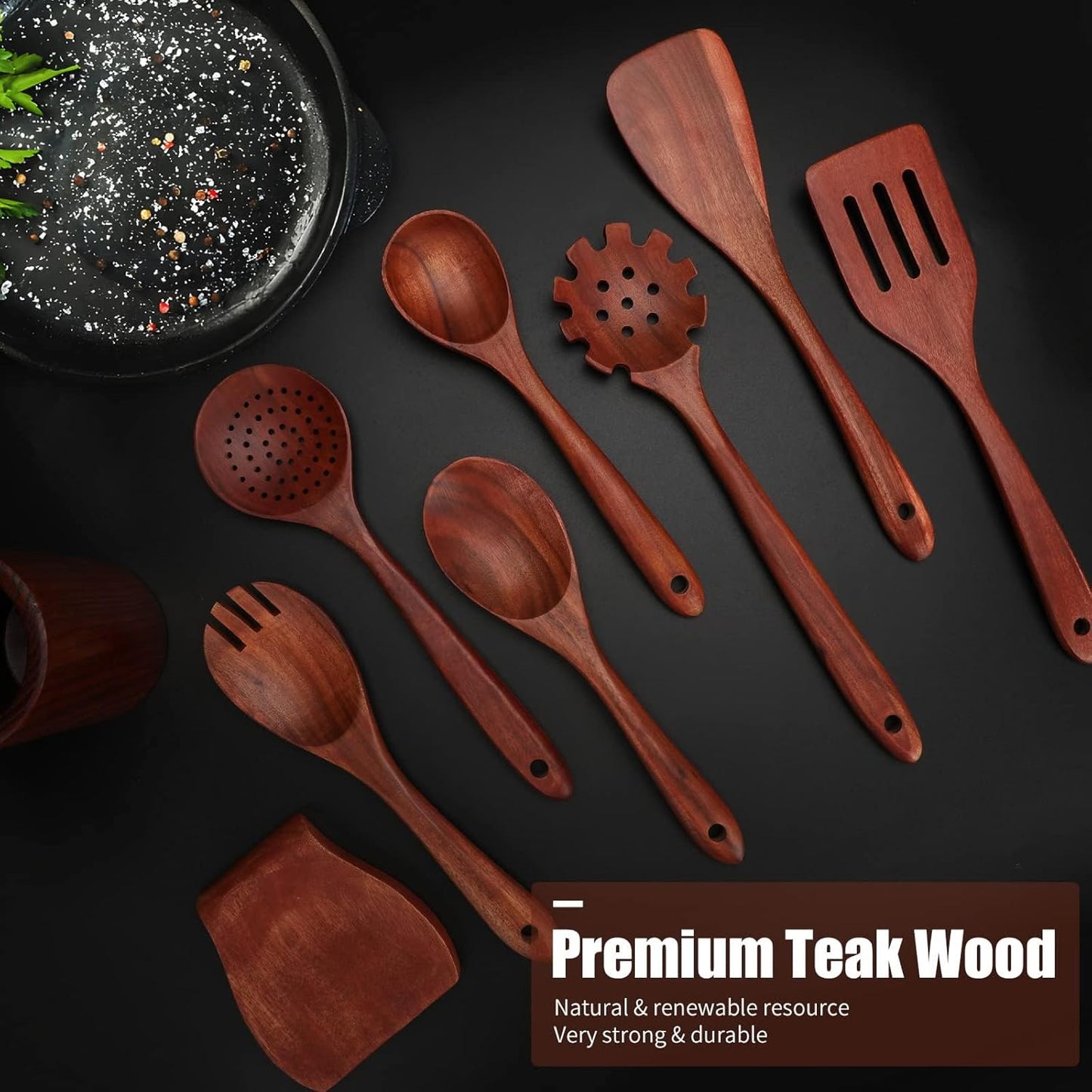 Kitchen Utensils Set, 16 Pcs Wooden Spoons for Cooking, Natural Teak Nonstick Spatula with Spoon Rest, Premium Quality