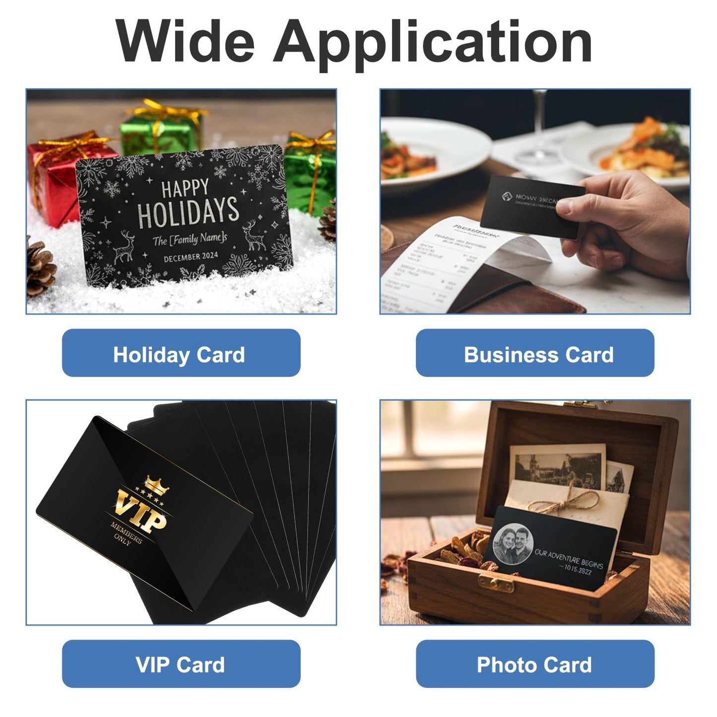 PercyEffie 100PCS 0.42mm Metal Business Cards Blank Thicken Aluminum Name Laser Engraving Cards Blanks Sublimation for House Office Customer DIY Gift Plate Invitations 3.4 x 2.1 Inch Black
