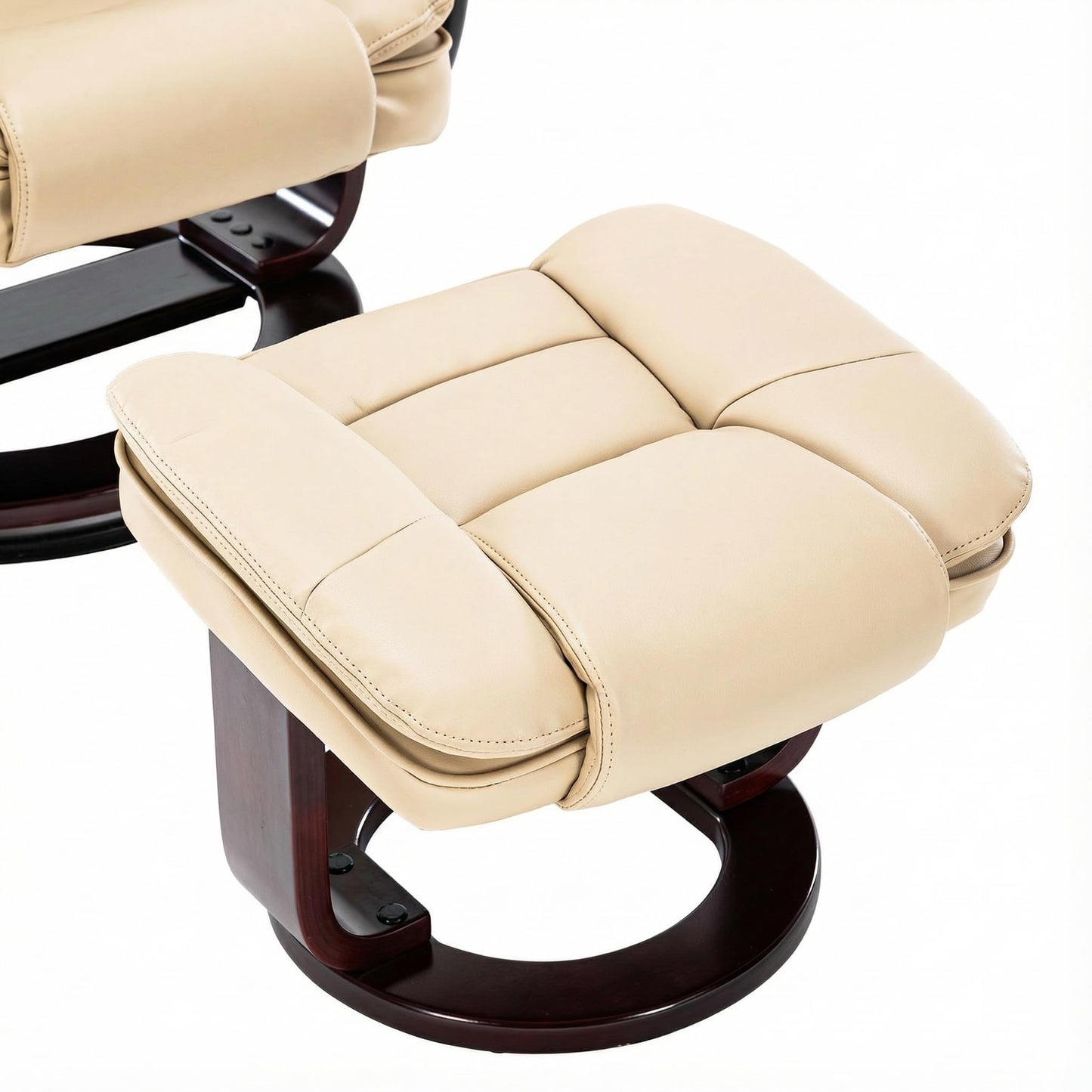 Argus Swivel Recliner with Ottoman, PU Leather & Wood Base Reclining Chair with Footrest, Ultra-Plush Double Foam for Living Room, Bedroom and Office, Set of 2