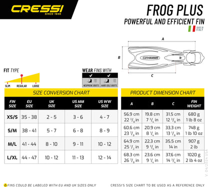 Cressi Frog Plus Fins, Black, Large/X-Large