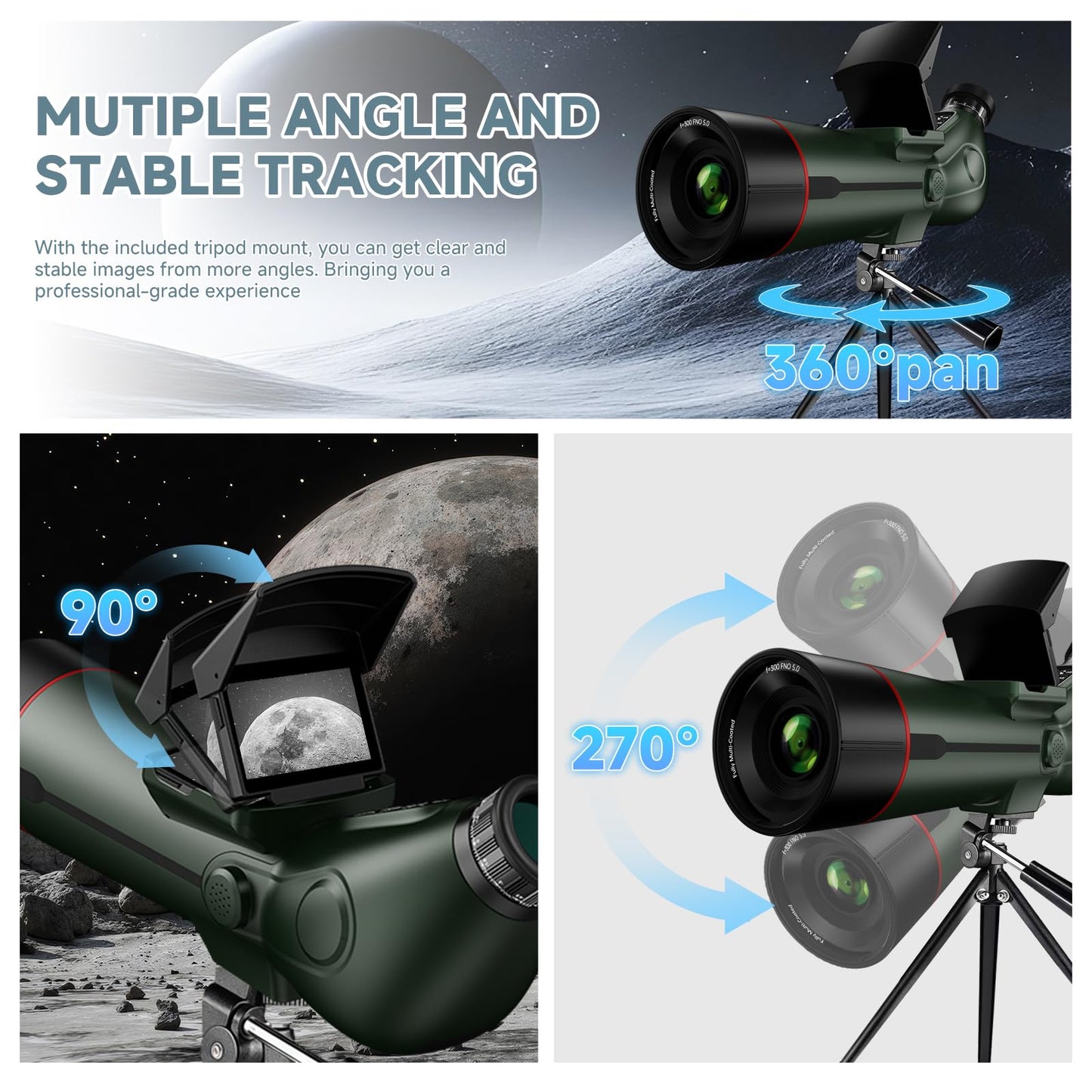 Smart Telescope, Professional Refractor Auto-focus Portable Digital Electronic Telescopes with 4K Astrophotography Camera, Internal And Externat Dual Screens Spotter for Adults and Beginners Astronomy