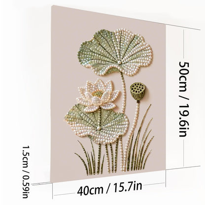 DIY Diamond Pearl Painting Kit for Adults, Flower 3D Pearl Painting Craft with Wooden Frame 40x50cm, Beginner Friendly Home Wall Decor Art, Gift for Women Men Housewarming (Lotus)