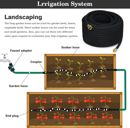 MHMHM 50FT 1/2 Inch Heavy Duty Soaker Hose Rubber Garden Drip Irrigation Hose with Solid Brass Connector Water Saving